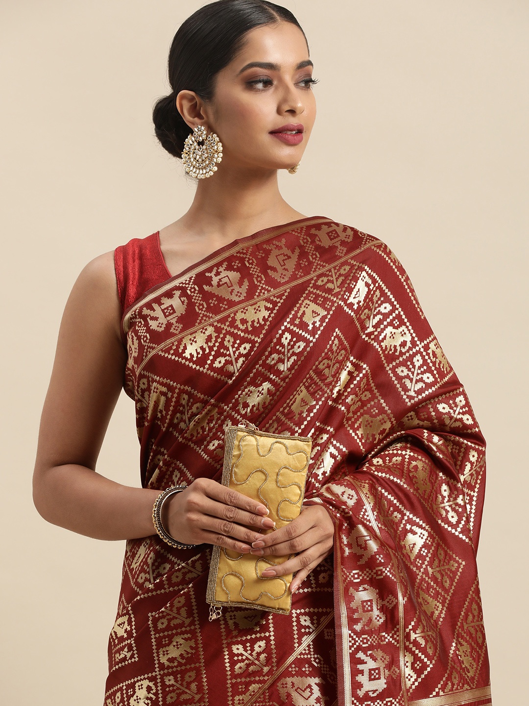 Anouk Maroon & Gold-Toned Ethnic Motifs Zari Pure Silk Saree