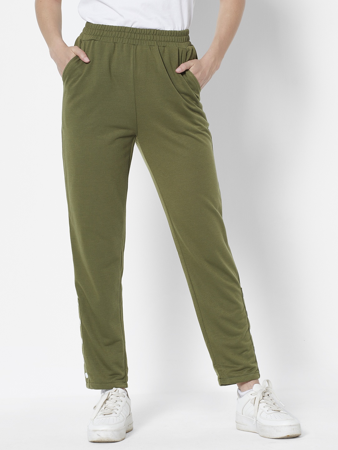 URBANIC Women Olive Green Solid Track Pants
