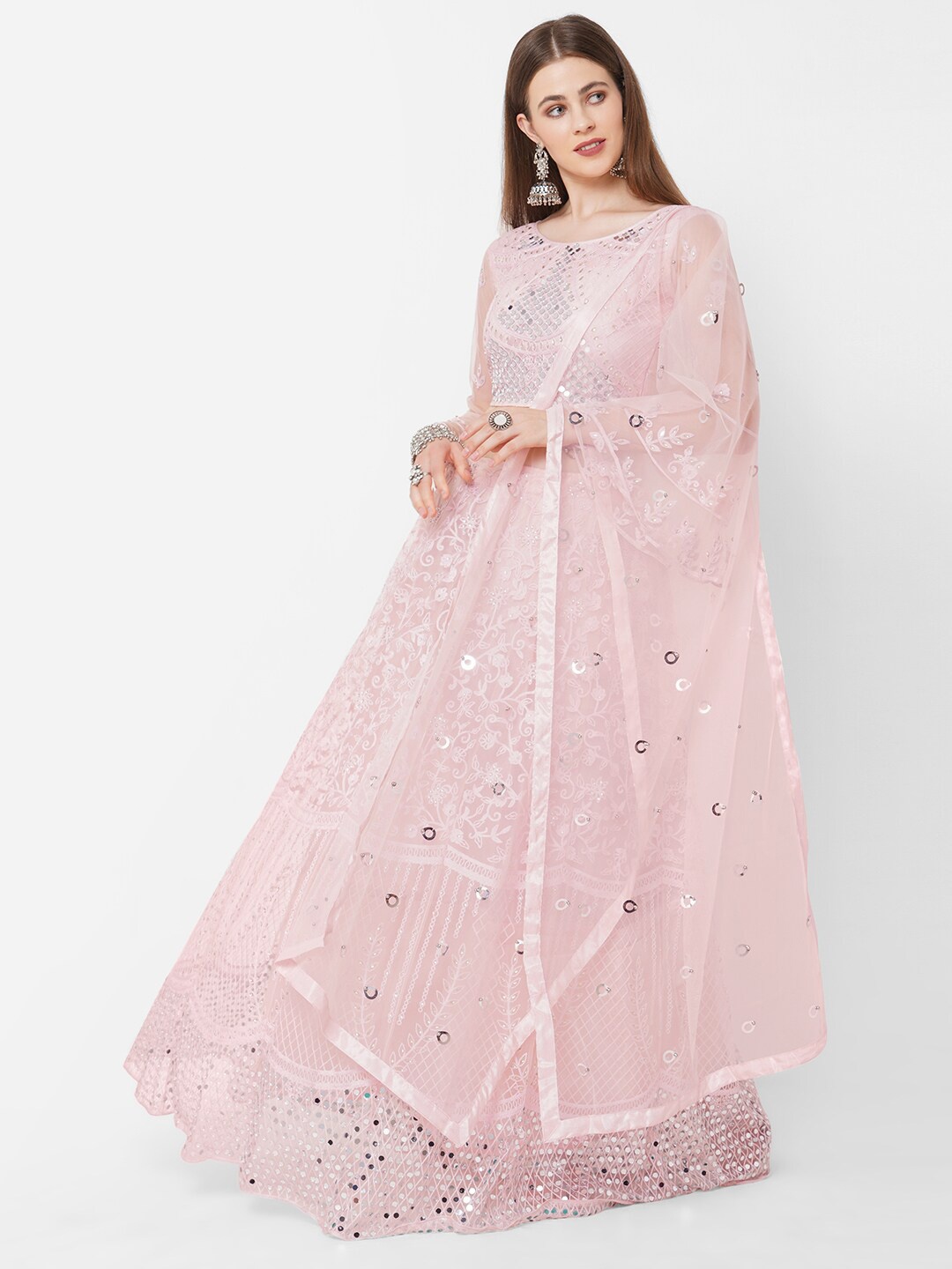 RedRound Pink & Silver-Toned Embroidered Mirror Work Semi-Stitched Lehenga & Unstitched Blouse With Dupatta
RedRound Pink & Silver-Toned Embroidered Mirror Work Semi-Stitched Lehenga & Unstitched Blouse With Dupatta