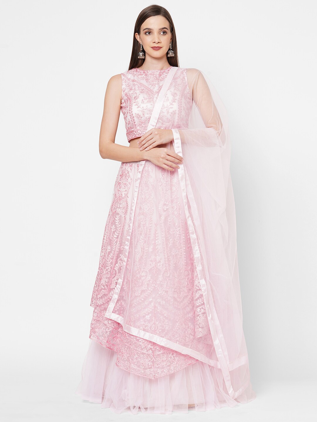 RedRound Pink Embroidered Sequinned Semi-Stitched Lehenga & Unstitched Blouse With Dupatta
RedRound Pink Embroidered Sequinned Semi-Stitched Lehenga & Unstitched Blouse With Dupatta