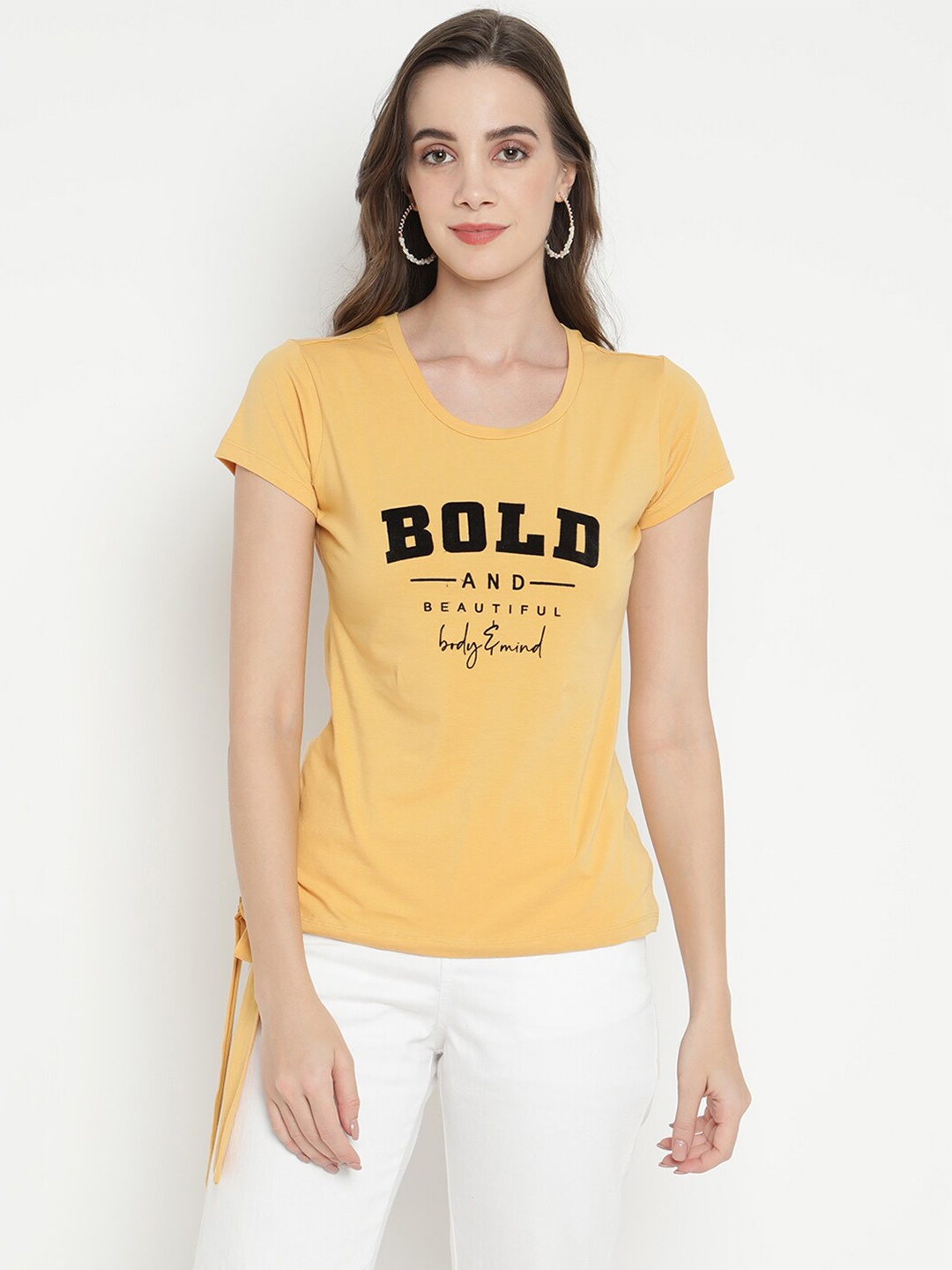 V2 Value & Variety Yellow Pure Cotton Regular Top