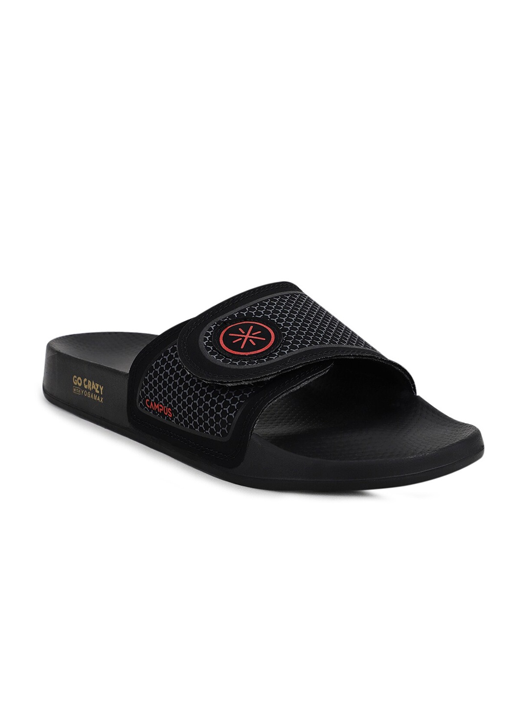 Campus Men Black & Grey Printed Sliders