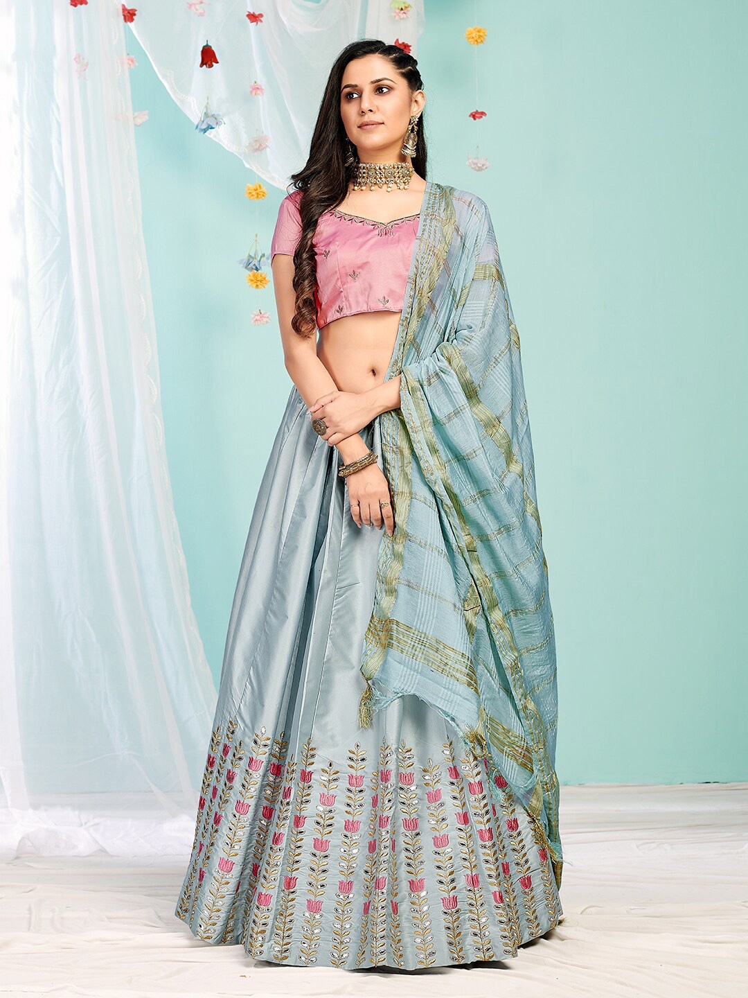 SHOPGARB Turquoise Blue Embroidered Semi-Stitched Lehenga & Unstitched Blouse With Dupatta
SHOPGARB Turquoise Blue Embroidered Semi-Stitched Lehenga & Unstitched Blouse With Dupatta