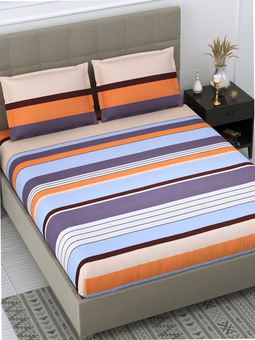 DREAM WEAVERZ Orange & Purple Striped Glazed Cotton 220 TC King Bedsheet with 2 Pillow Covers
DREAM WEAVERZ Orange & Purple Striped Glazed Cotton 220 TC King Bedsheet with 2 Pillow Covers