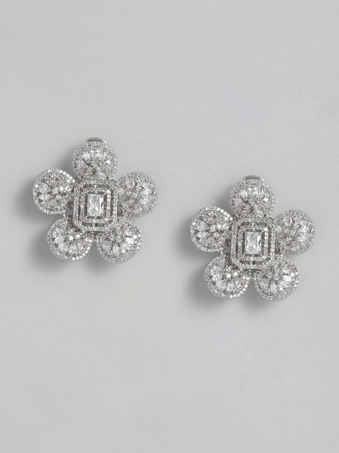 MIDASKART Silver-Toned Floral Studs Earrings