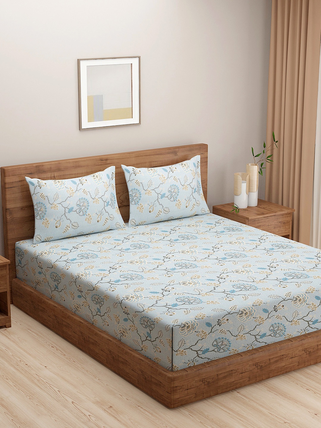Swayam Ananda Sea Green 210TC Pure Cotton Floral King Bedsheet Set with 2 Pillow Covers, Blue
Swayam Ananda Sea Green 210TC Pure Cotton Floral King Bedsheet Set with 2 Pillow Covers, Blue