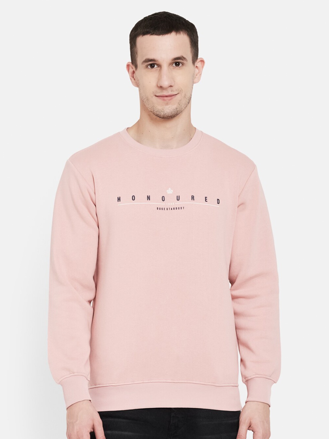 Duke Men Pink Printed Fleece Sweatshirt