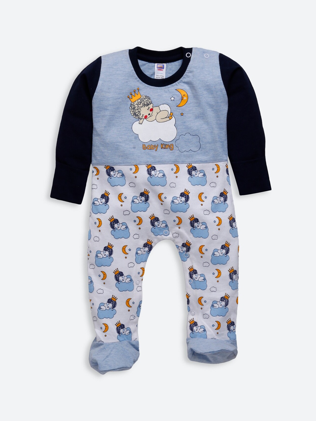 Nottie Planet Kids Blue & White Printed Cotton Rompers