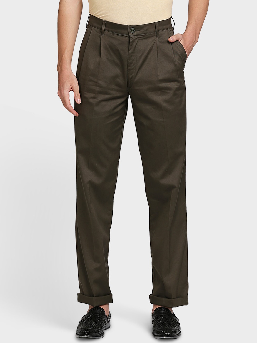 ColorPlus Men Green Solid Trousers