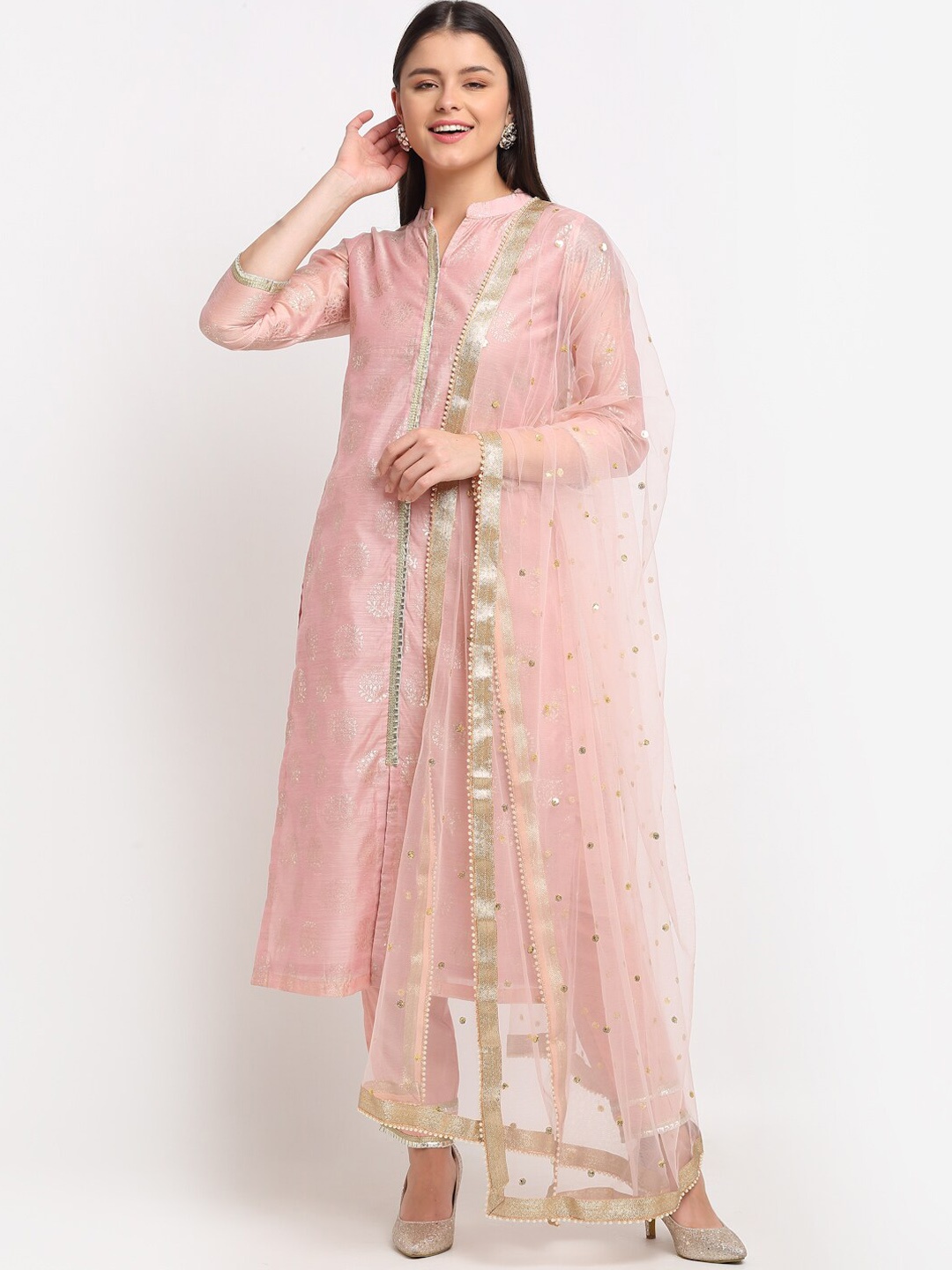 anokherang Pink Printed Gotta Patti Chanderi Cotton Kurta with Trousers & With Dupatta
anokherang Pink Printed Gotta Patti Chanderi Cotton Kurta with Trousers & With Dupatta