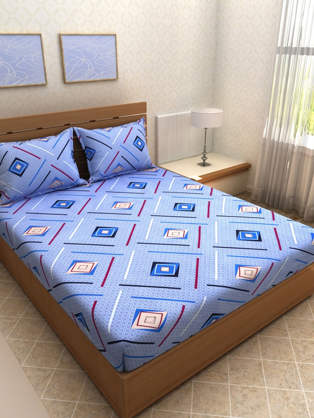 Aura Blue & Maroon Geometric Printed Pure Microfiber 160 TC King Bedsheet with 2 Pillow Covers
Aura Blue & Maroon Geometric Printed Pure Microfiber 160 TC King Bedsheet with 2 Pillow Covers