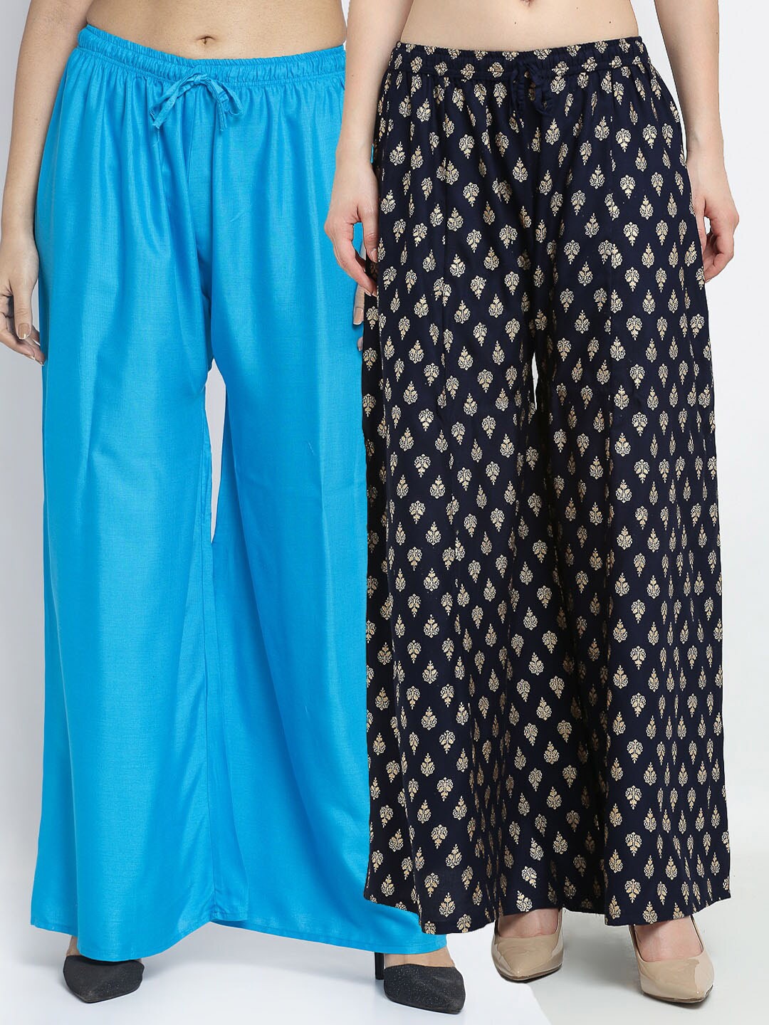 GRACIT Women Pack Of 2 Turquoise Blue & Navy Blue Ethnic Motifs Printed Flared Palazzos
GRACIT Women Pack Of 2 Turquoise Blue & Navy Blue Ethnic Motifs Printed Flared Palazzos