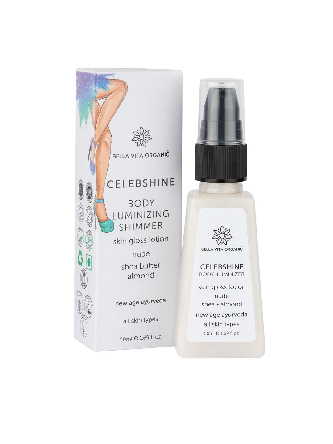 Bella Vita Organic Celeb Shine Body Shimmer Gloss Lotion Nude Shade - 50 ml
