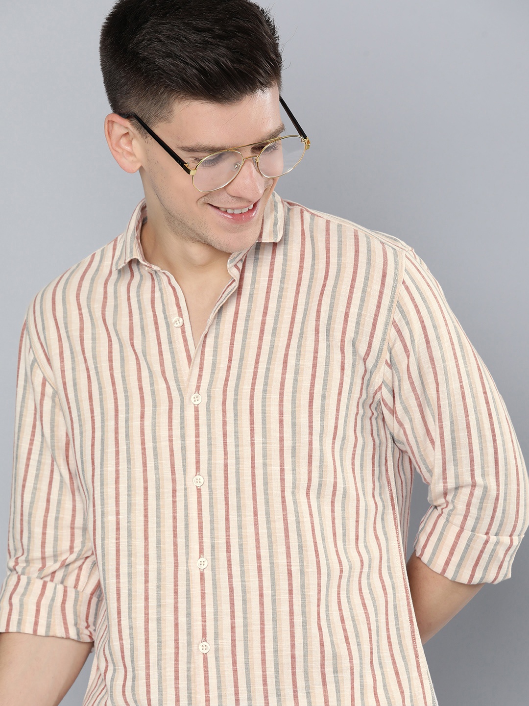 Mast & Harbour Men Cream-Coloured & Rust Red Slim Fit Striped Cotton Linen Casual Shirt
Mast & Harbour Men Cream-Coloured & Rust Red Slim Fit Striped Cotton Linen Casual Shirt