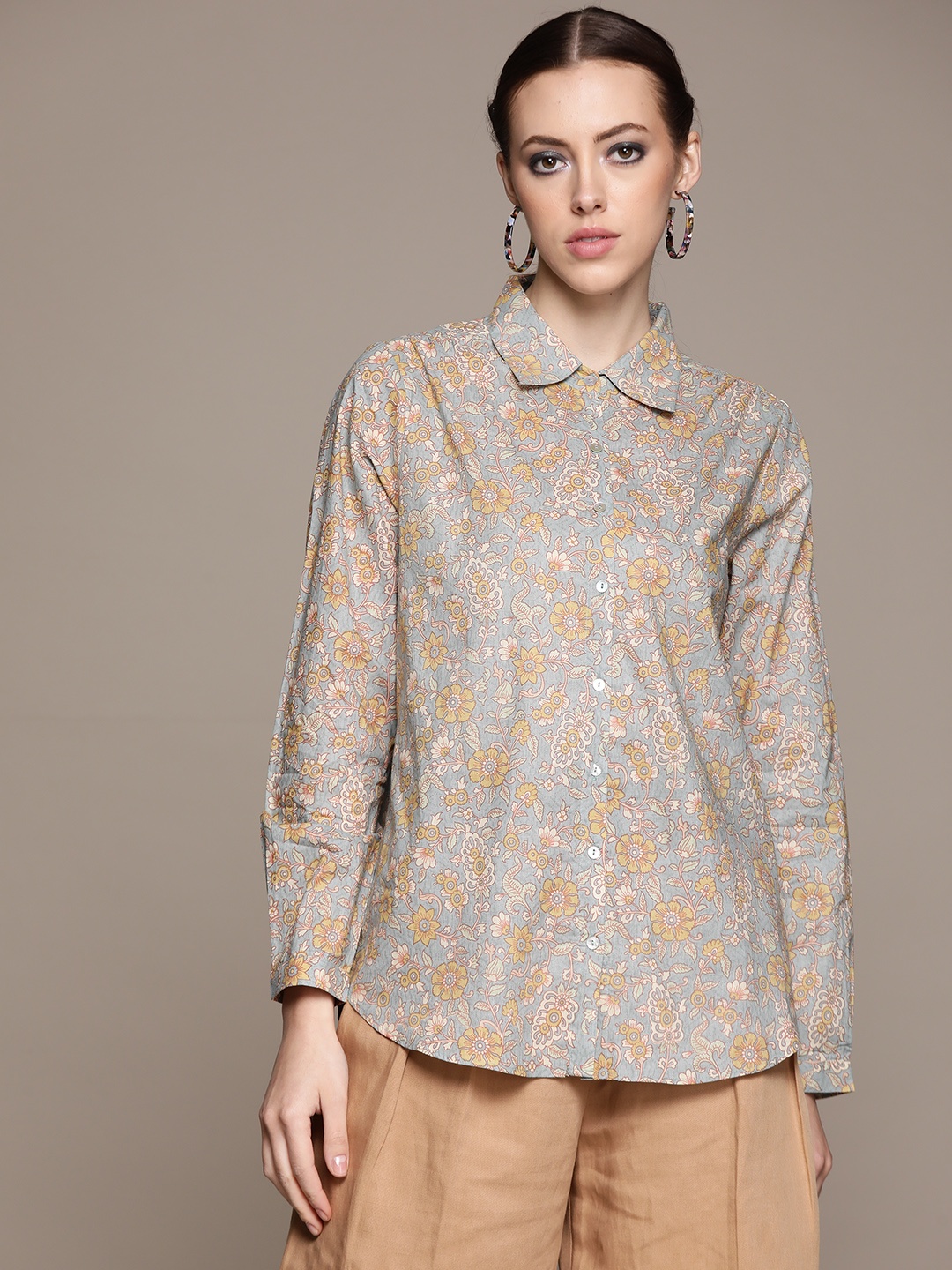aarke Ritu Kumar Women Olive Green & Mustard Yellow Ethnic Print Cotton High-Low Shirt
aarke Ritu Kumar Women Olive Green & Mustard Yellow Ethnic Print Cotton High-Low Shirt