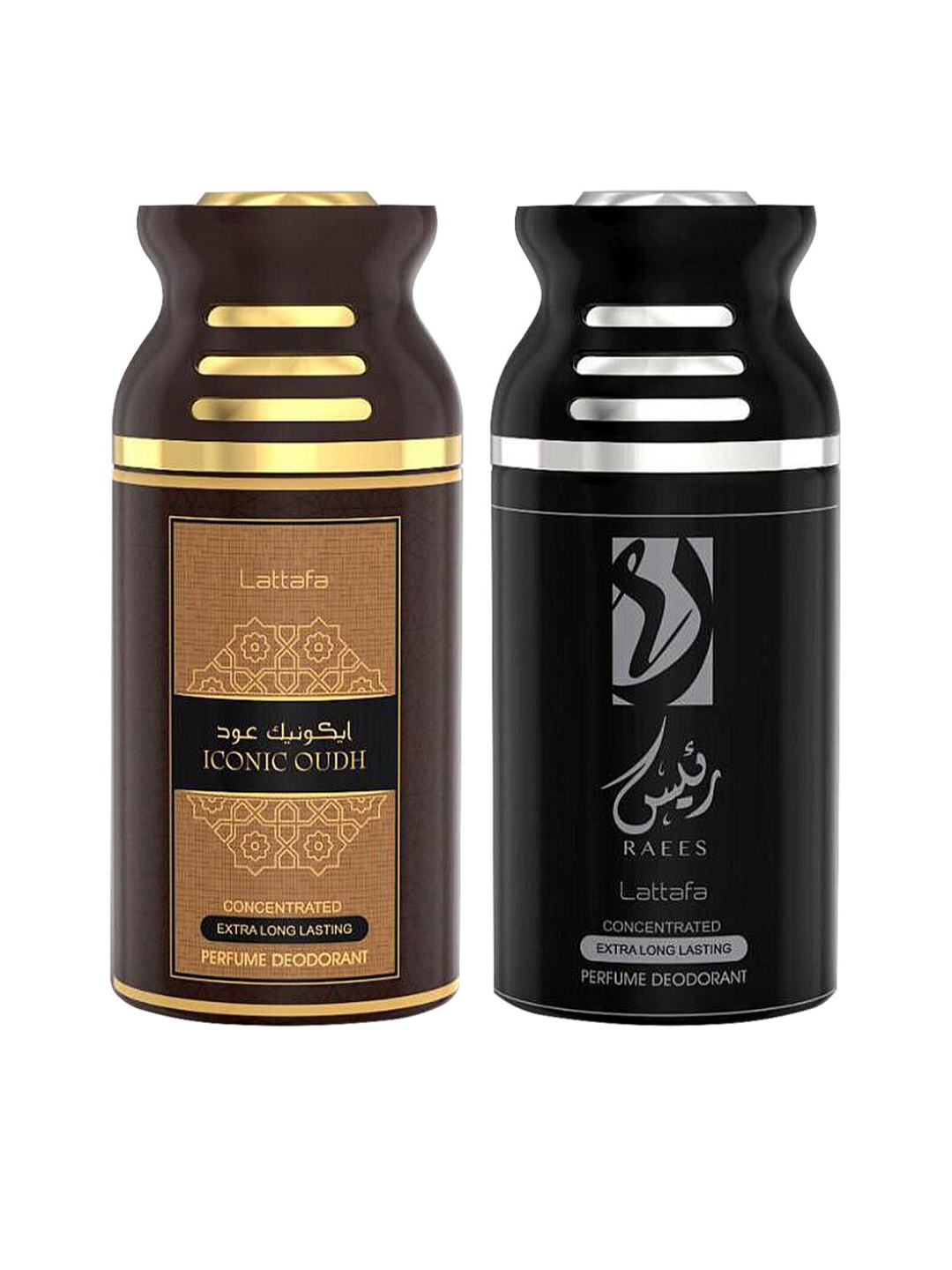 Lattafa Unisex Iconic Oudh & Raees Perfumed Deodorant BodySpray, 250ml Pack Of 2, Brown
Lattafa Unisex Iconic Oudh & Raees Perfumed Deodorant BodySpray, 250ml Pack Of 2, Brown
