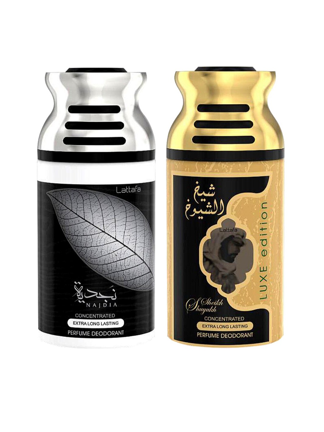 Lattafa Najdia & Sheik Al Shuyukh Set of 2 Perfumed Deodorant Body Spray 250ml, Black
Lattafa Najdia & Sheik Al Shuyukh Set of 2 Perfumed Deodorant Body Spray 250ml, Black