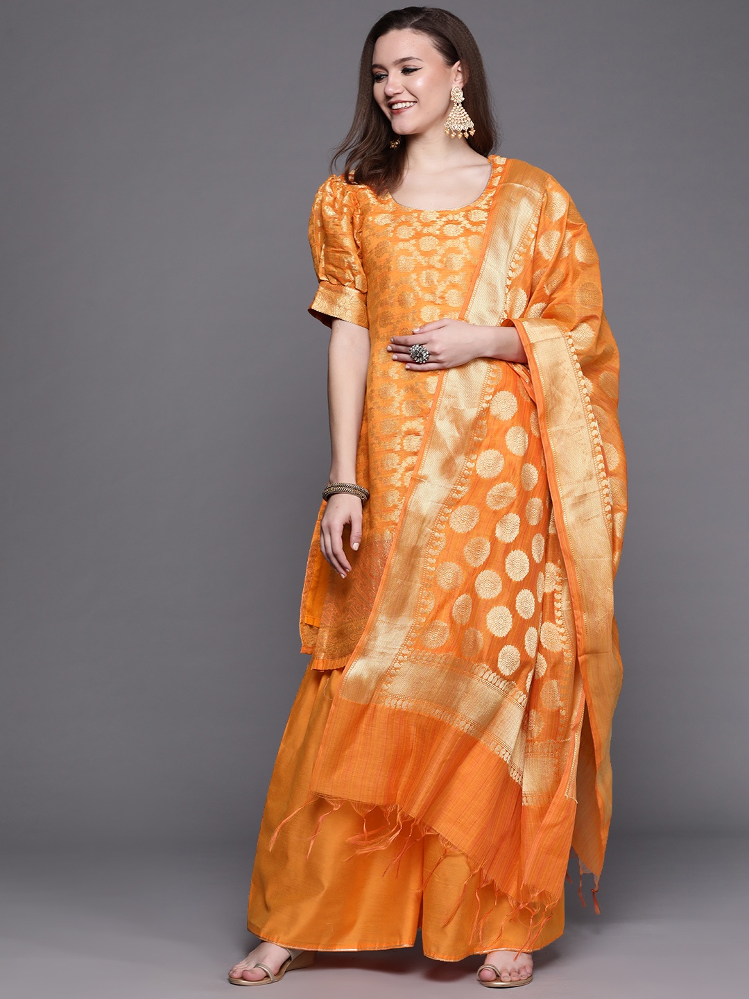 Chhabra 555 Orange & Gold Zari Banarasi Woven Design Made to Measure Kurta Sharara Dupatta
Chhabra 555 Orange & Gold Zari Banarasi Woven Design Made to Measure Kurta Sharara Dupatta