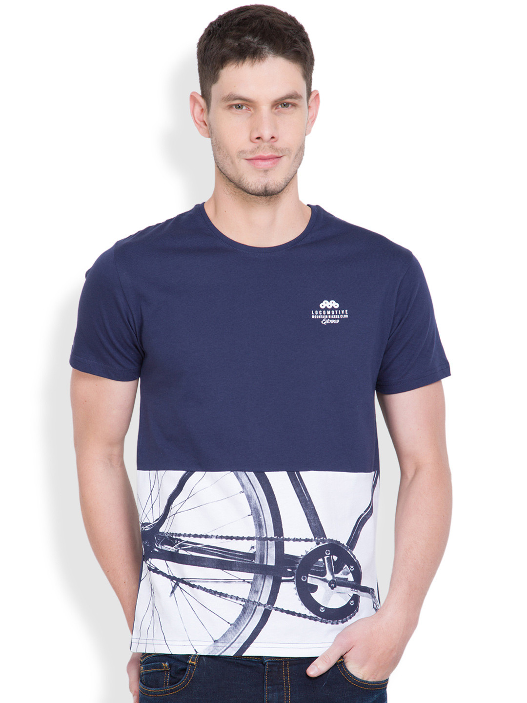 LOCOMOTIVE Navy Printed Pure Cotton T-shirt, Navy blue 
LOCOMOTIVE Navy Printed Pure Cotton T-shirt, Navy blue