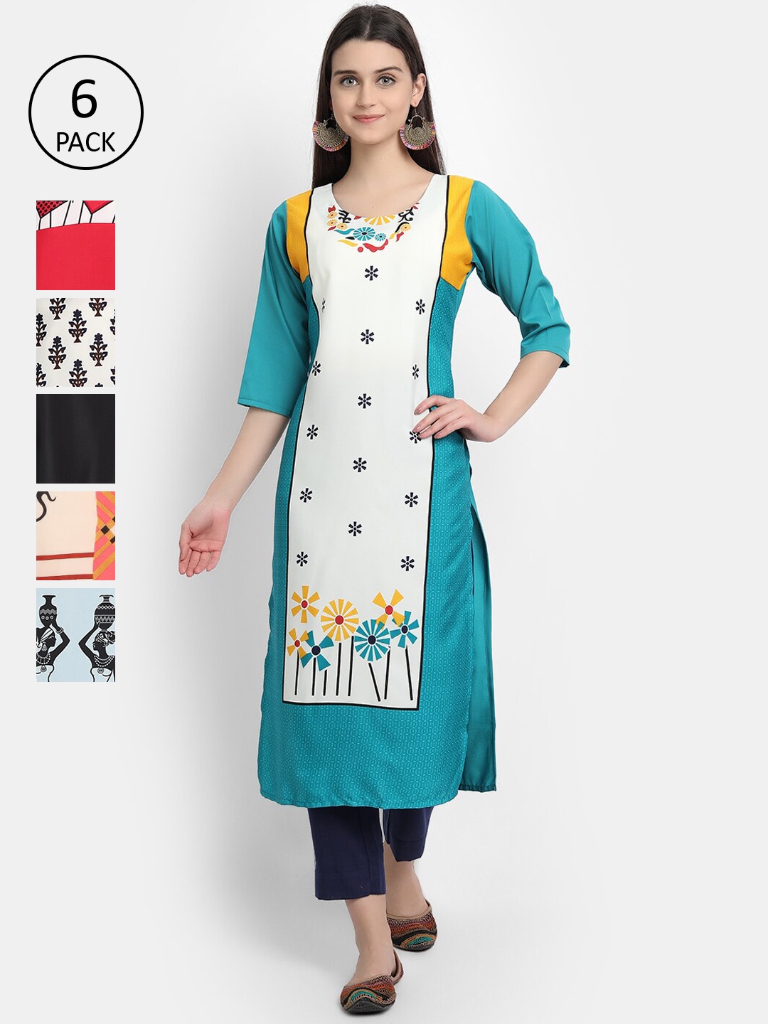 7Threads Women Multicoloured Geometric Embroidered Thread Work Crepe Kurta, Multi