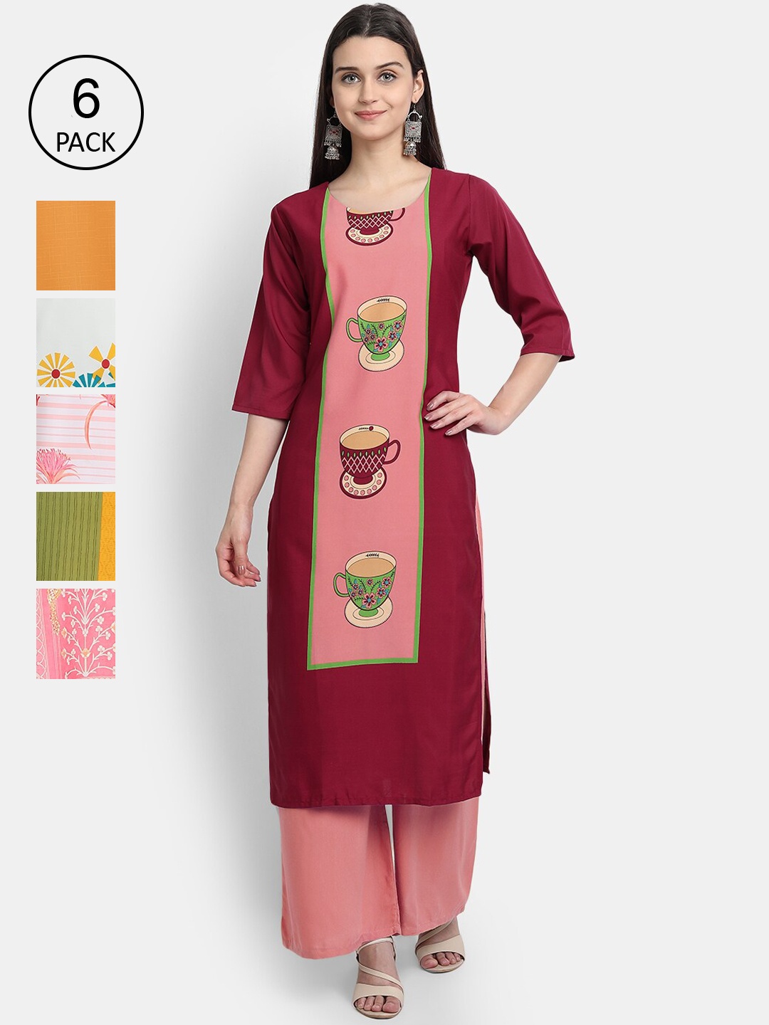 7Threads Women Pack Of 6 Multicoloured Ethnic Motifs Printed Thread Work Crepe Kurta, Multi
7Threads Women Pack Of 6 Multicoloured Ethnic Motifs Printed Thread Work Crepe Kurta, Multi
