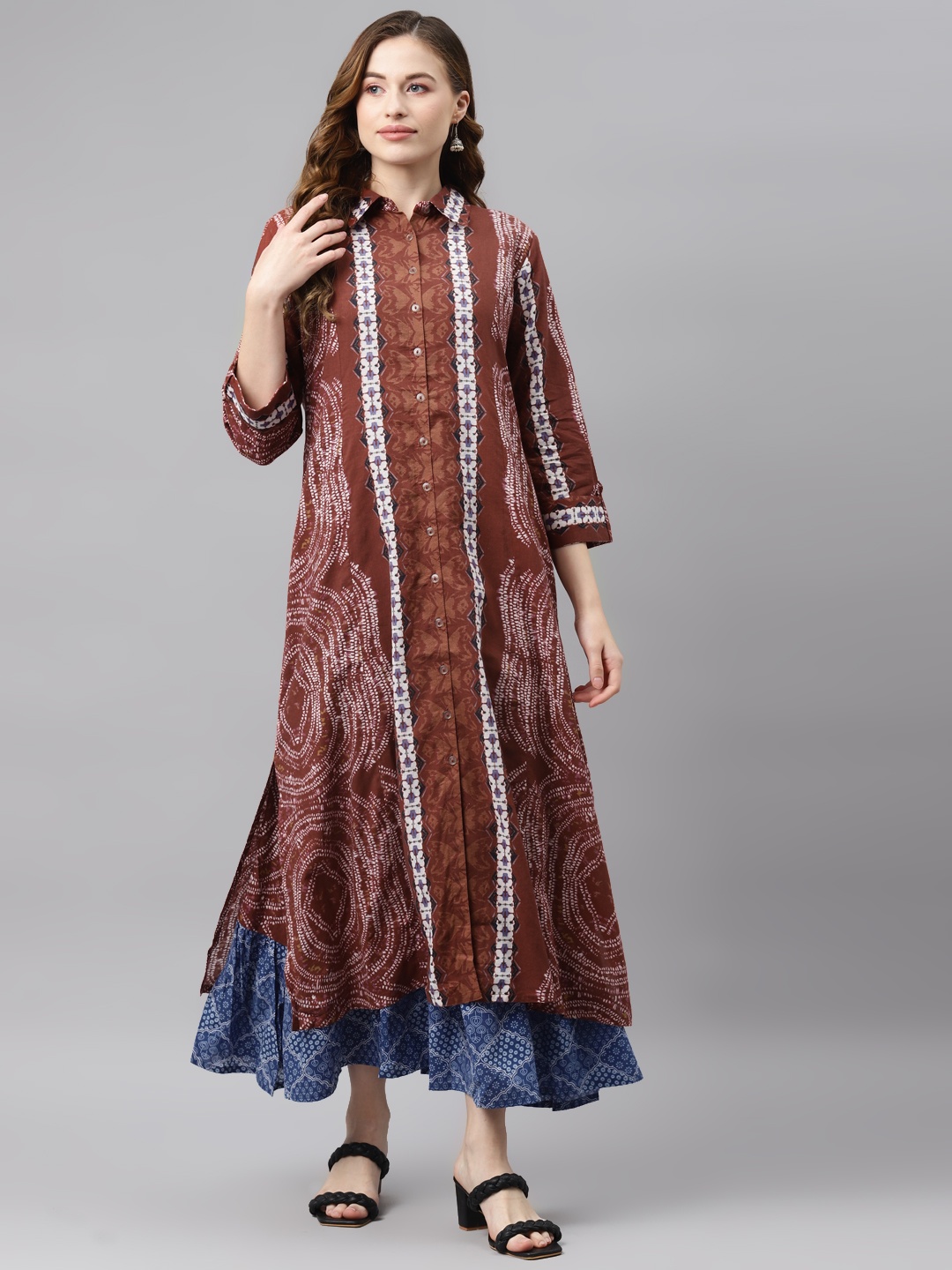 Readiprint Fashions Women Brown & Blue Cotton Abstract Bandhani Print Maxi Dress & Jacket
Readiprint Fashions Women Brown & Blue Cotton Abstract Bandhani Print Maxi Dress & Jacket