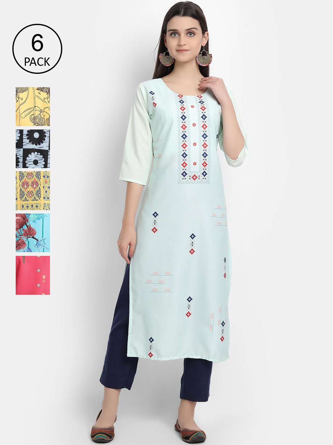 7Threads Women Pack of 6 Ethnic Motifs Printed Crepe Kurta, Blue
7Threads Women Pack of 6 Ethnic Motifs Printed Crepe Kurta, Blue