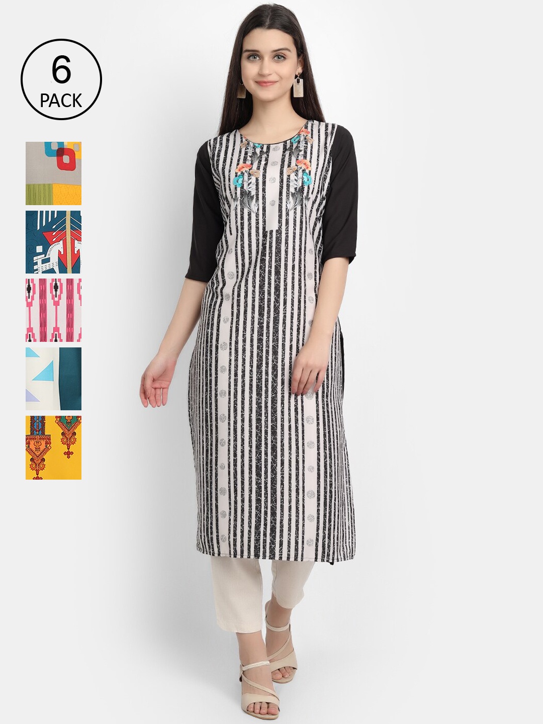 7Threads Women Pack Of 6 Multicoloured Ethnic Motifs Printed Thread Work Crepe Kurta, Multi
7Threads Women Pack Of 6 Multicoloured Ethnic Motifs Printed Thread Work Crepe Kurta, Multi