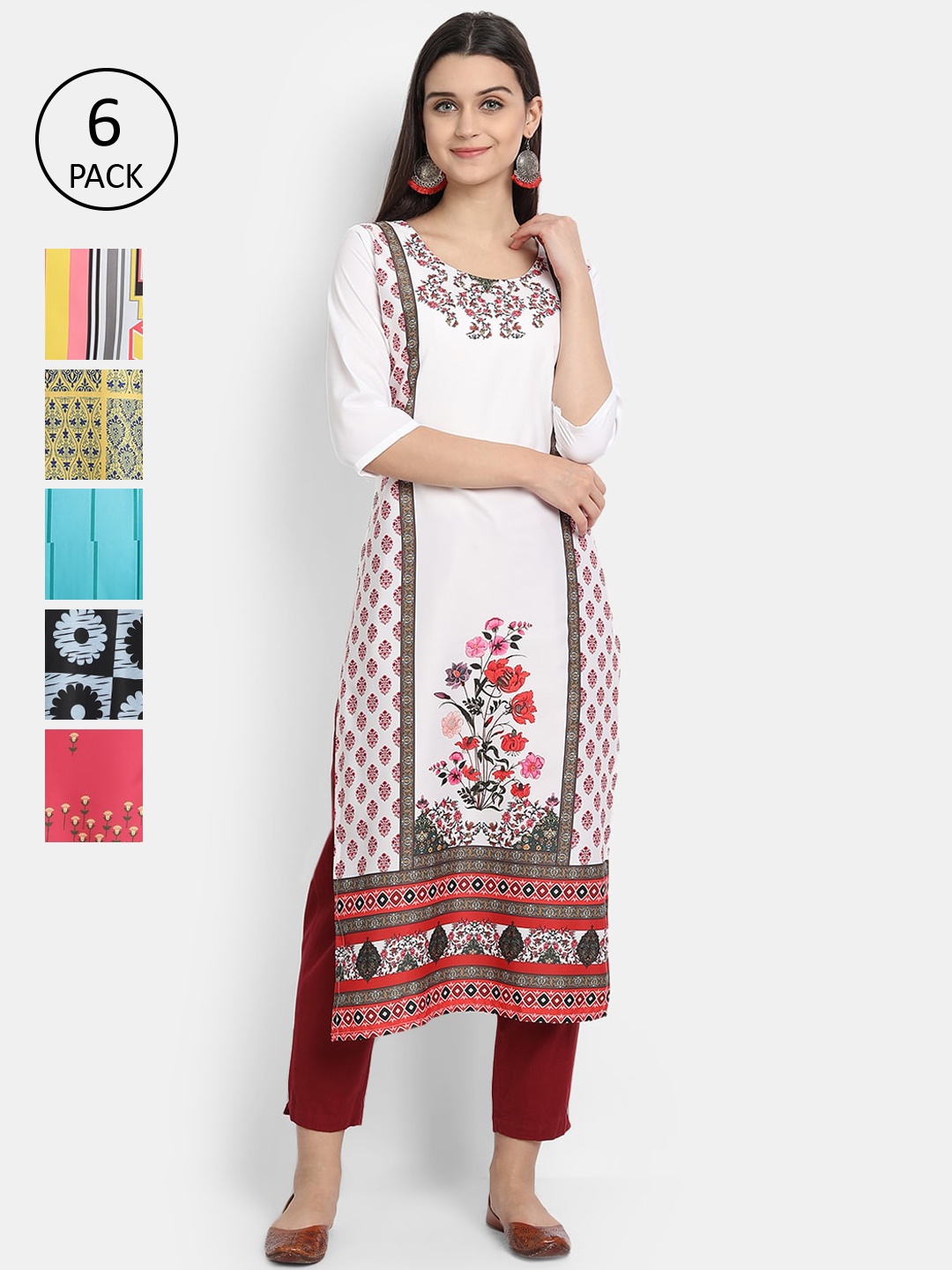 7Threads Women White & Blue Floral Printed Crepe Kurta