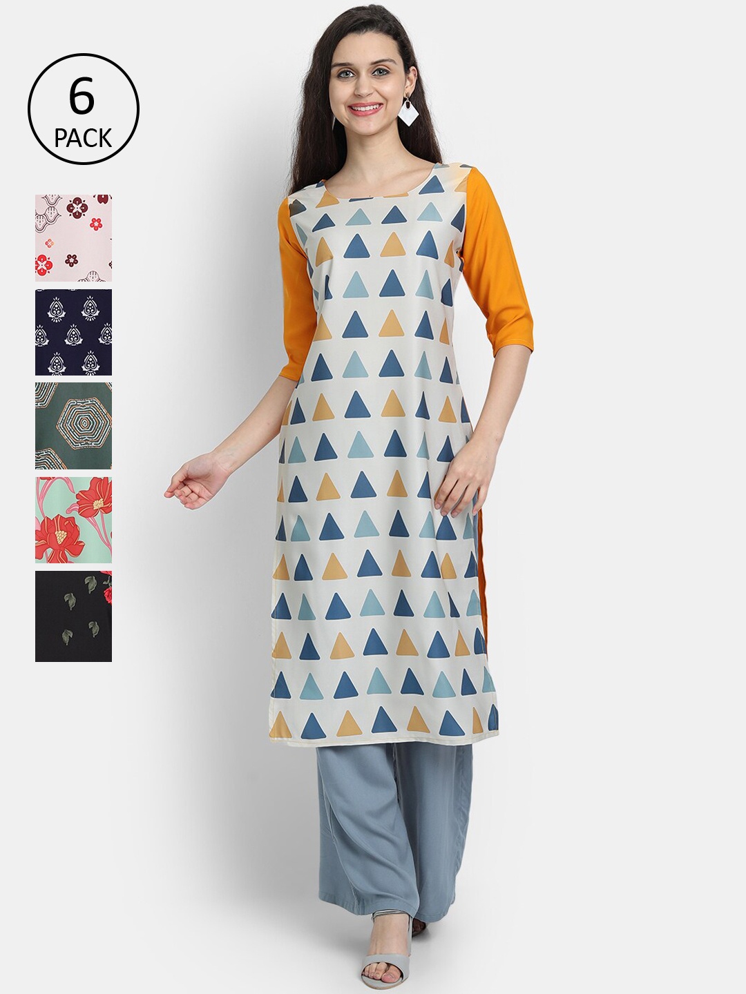 7Threads Women Multicoloured Floral Printed Cold-Shoulder Sleeves Mirror Work Crepe Kurta, Multi