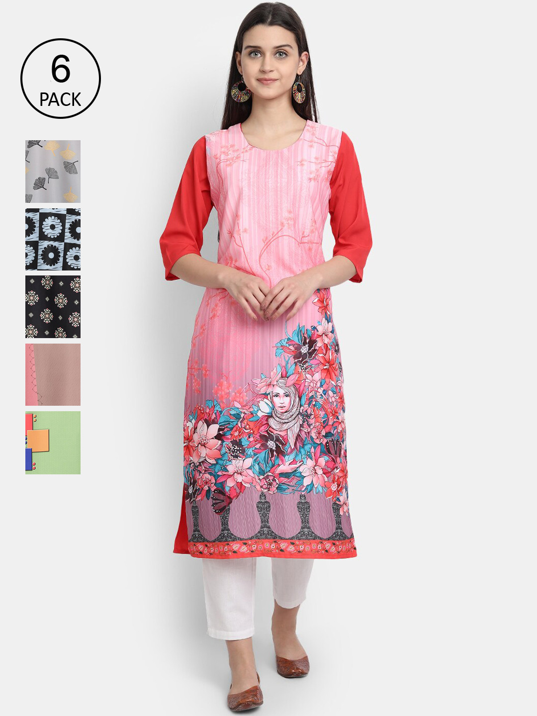 7Threads Women Pack Of 6 Multicoloured Ethnic Motifs Printed Crepe Kurta, Multi
7Threads Women Pack Of 6 Multicoloured Ethnic Motifs Printed Crepe Kurta, Multi