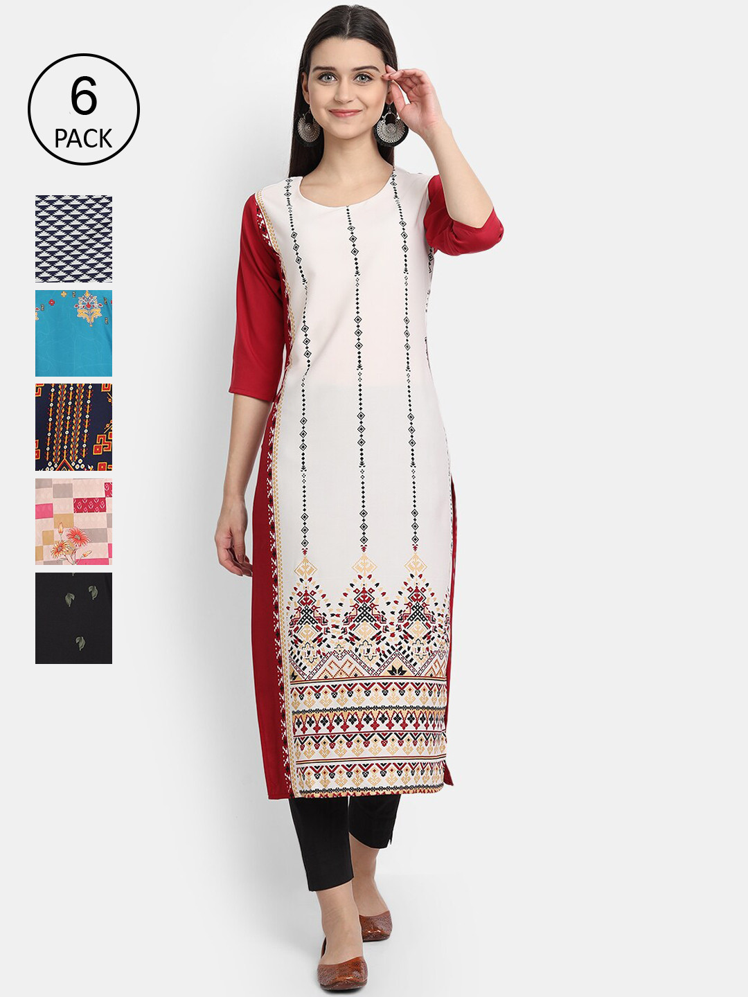 7Threads Women Multicoloured Mirror Work Crepe Kurta, Multi 
7Threads Women Multicoloured Mirror Work Crepe Kurta, Multi