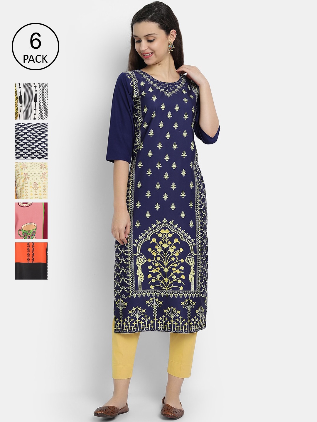 7Threads Women Multicoloured Quirky Printed Crepe Kurta, Multi