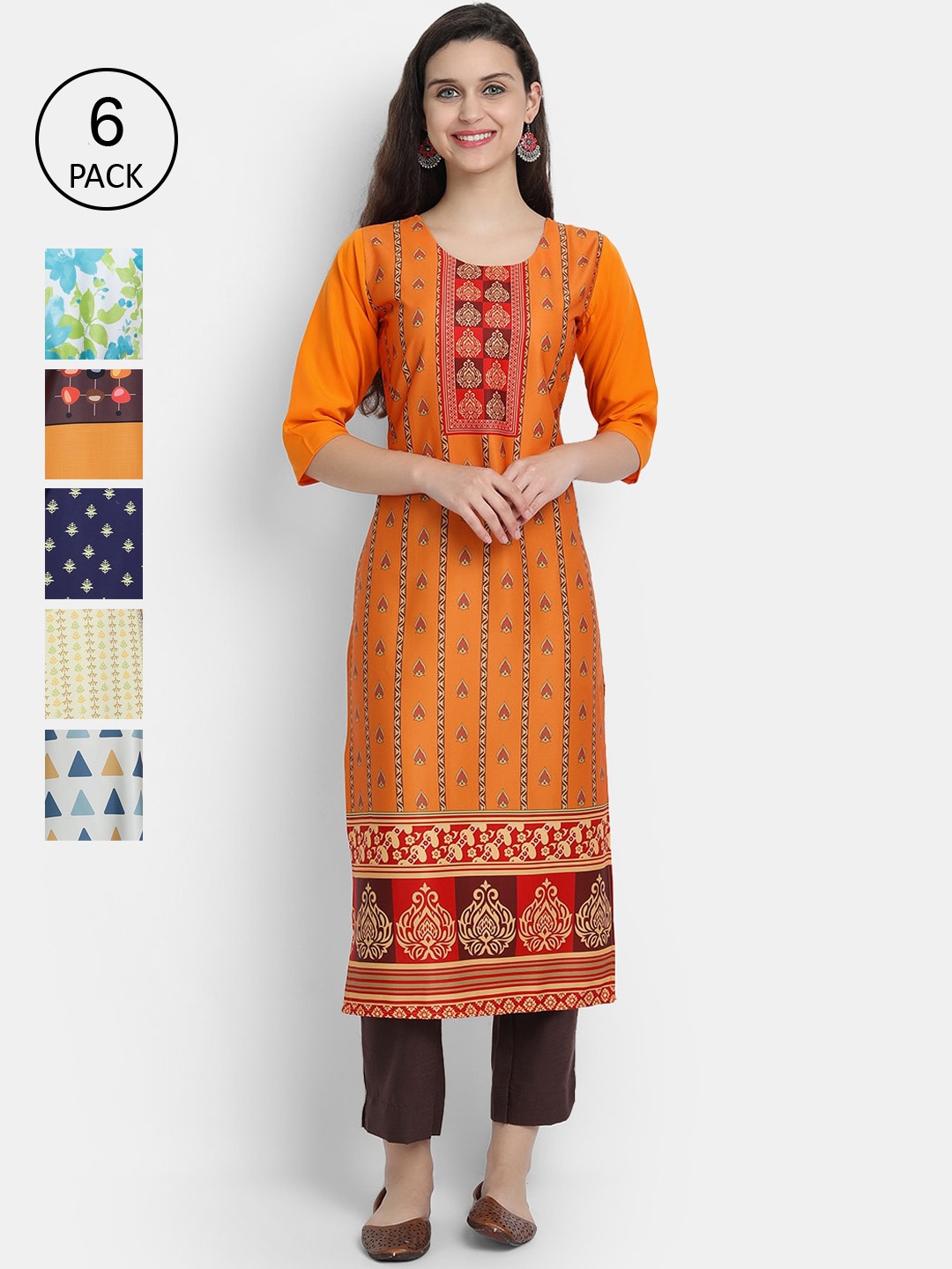 7Threads Women Pack Of 6 Multicoloured Ethnic Motifs Printed Thread Work Crepe Kurta, Multi
7Threads Women Pack Of 6 Multicoloured Ethnic Motifs Printed Thread Work Crepe Kurta, Multi
