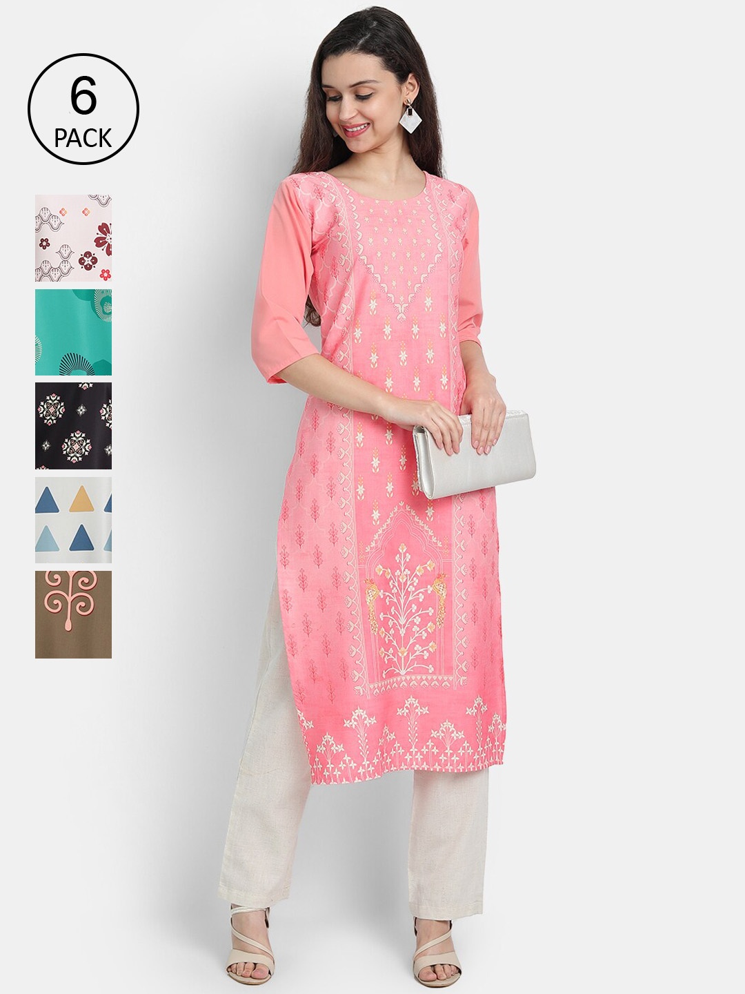 7Threads Women Multicoloured Pack of 6 Ethnic Motifs Printed Chikankari Crepe Kurta, Multi
7Threads Women Multicoloured Pack of 6 Ethnic Motifs Printed Chikankari Crepe Kurta, Multi