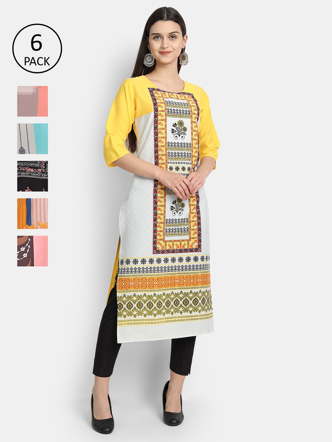 7Threads Women Multicoloured Pack of 6 Geometric Printed Mirror Work Crepe Kurta, Multi
7Threads Women Multicoloured Pack of 6 Geometric Printed Mirror Work Crepe Kurta, Multi