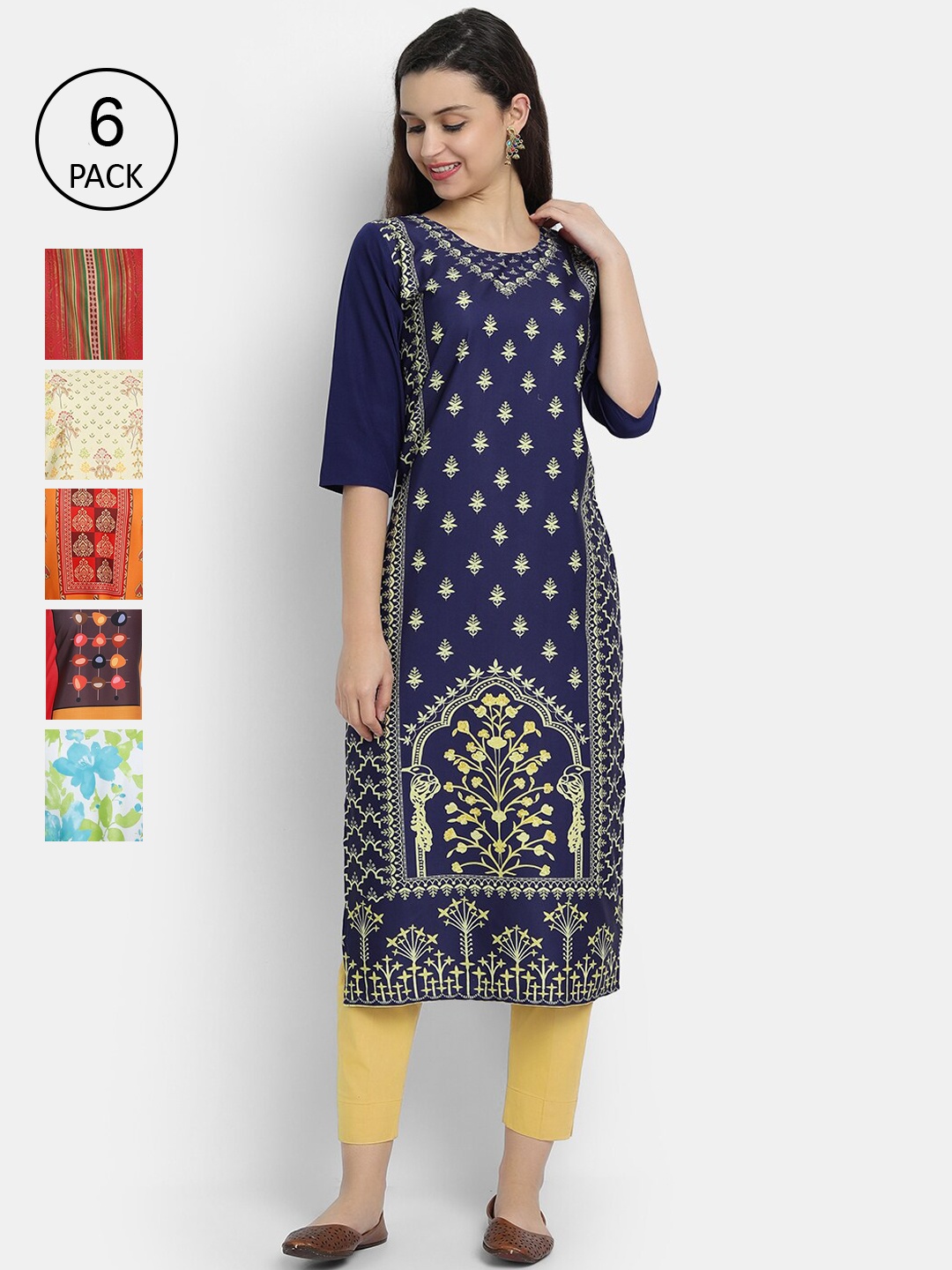 7Threads Women Multicoloured Quirky Printed Crepe Kurta, Multi