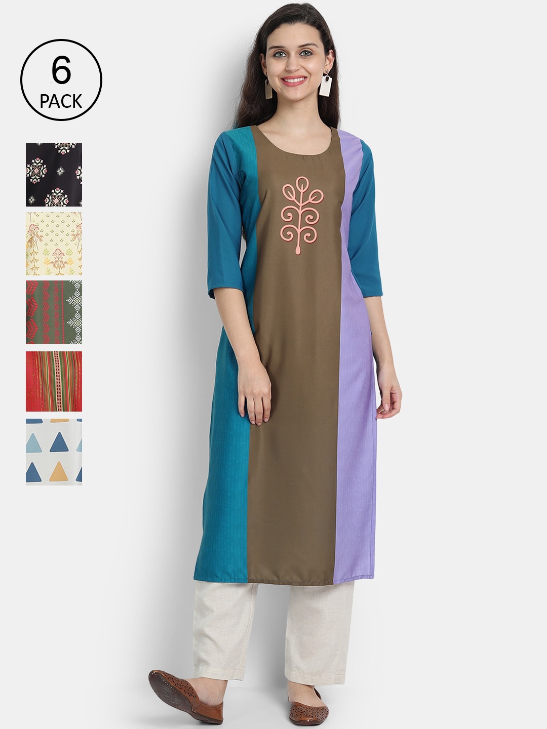 7Threads Women Multicoloured Pack of 6 Ethnic Motifs Printed Thread Work Crepe Kurta, Multi
7Threads Women Multicoloured Pack of 6 Ethnic Motifs Printed Thread Work Crepe Kurta, Multi