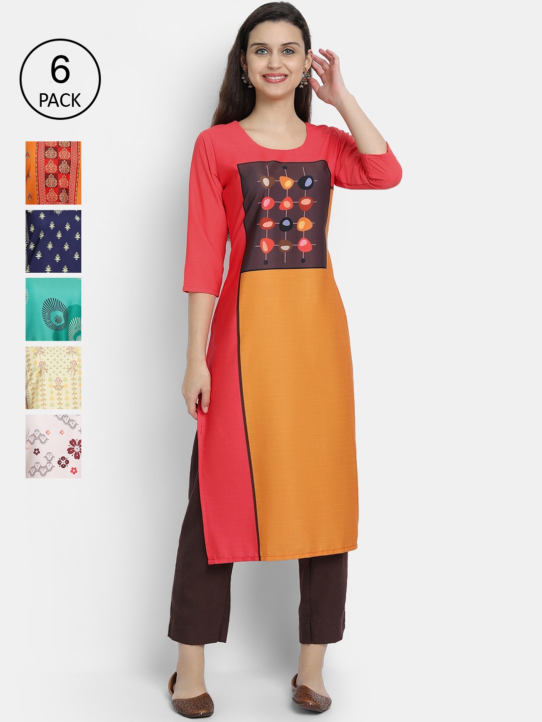 7Threads Women Multicoloured Colourblocked Thread Work Crepe Kurta, Multi