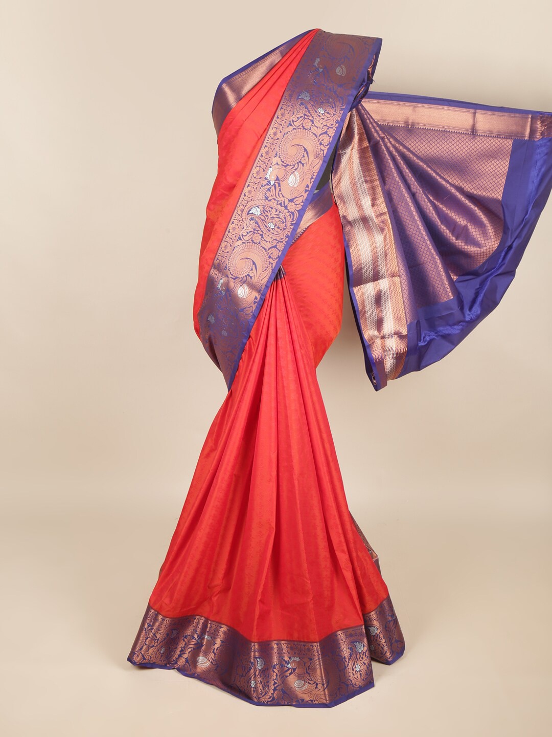 Pothys Red & Blue Floral Zari Art Silk Saree