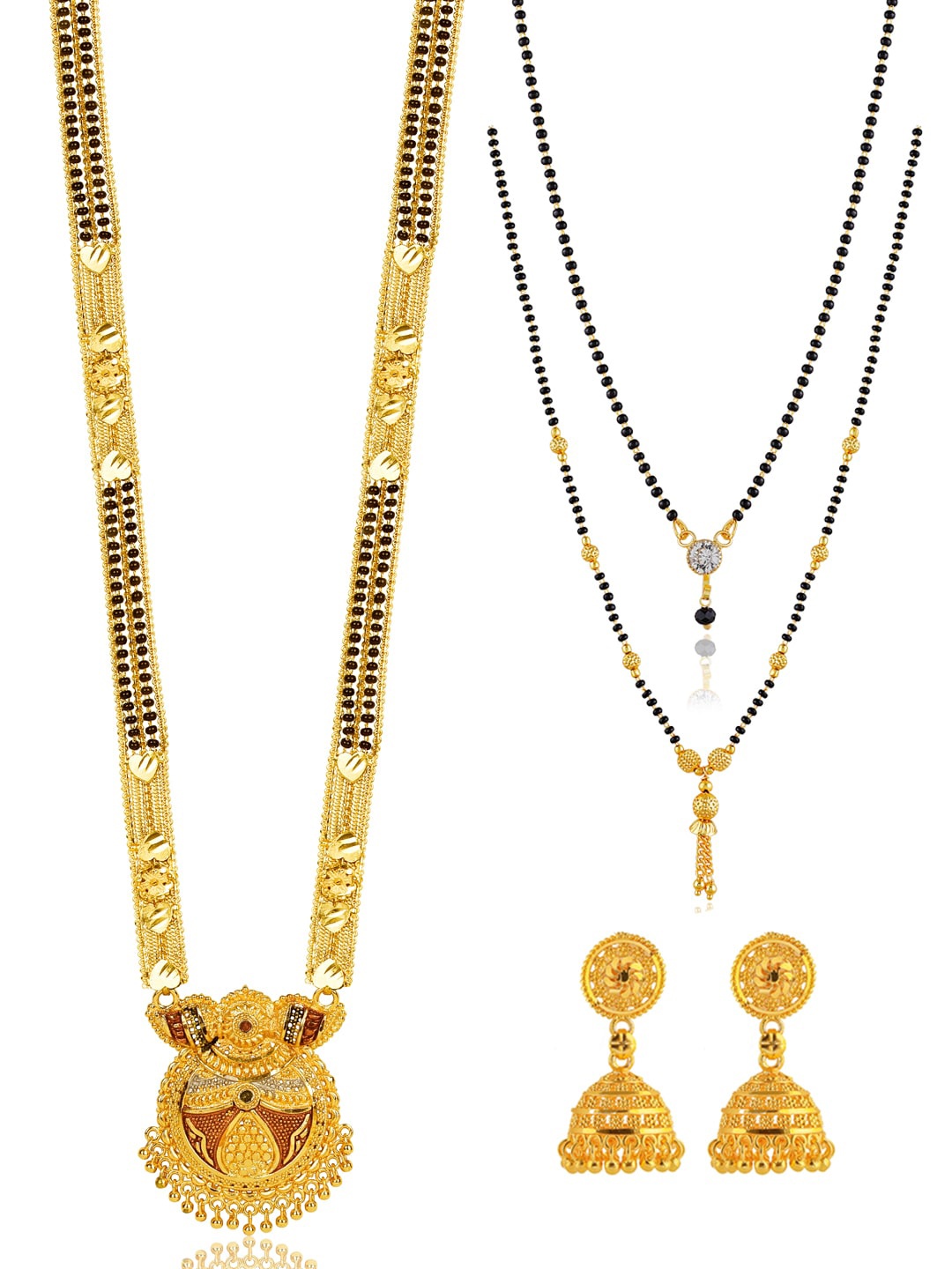 Brandsoon Set Of 3 Gold-Plated Black & White Stone-Studded & Beaded Mangalsutra With Earrings
Brandsoon Set Of 3 Gold-Plated Black & White Stone-Studded & Beaded Mangalsutra With Earrings