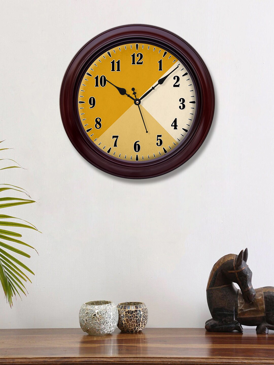 999Store Yellow & Brown Printed Contemporary Wall Clock