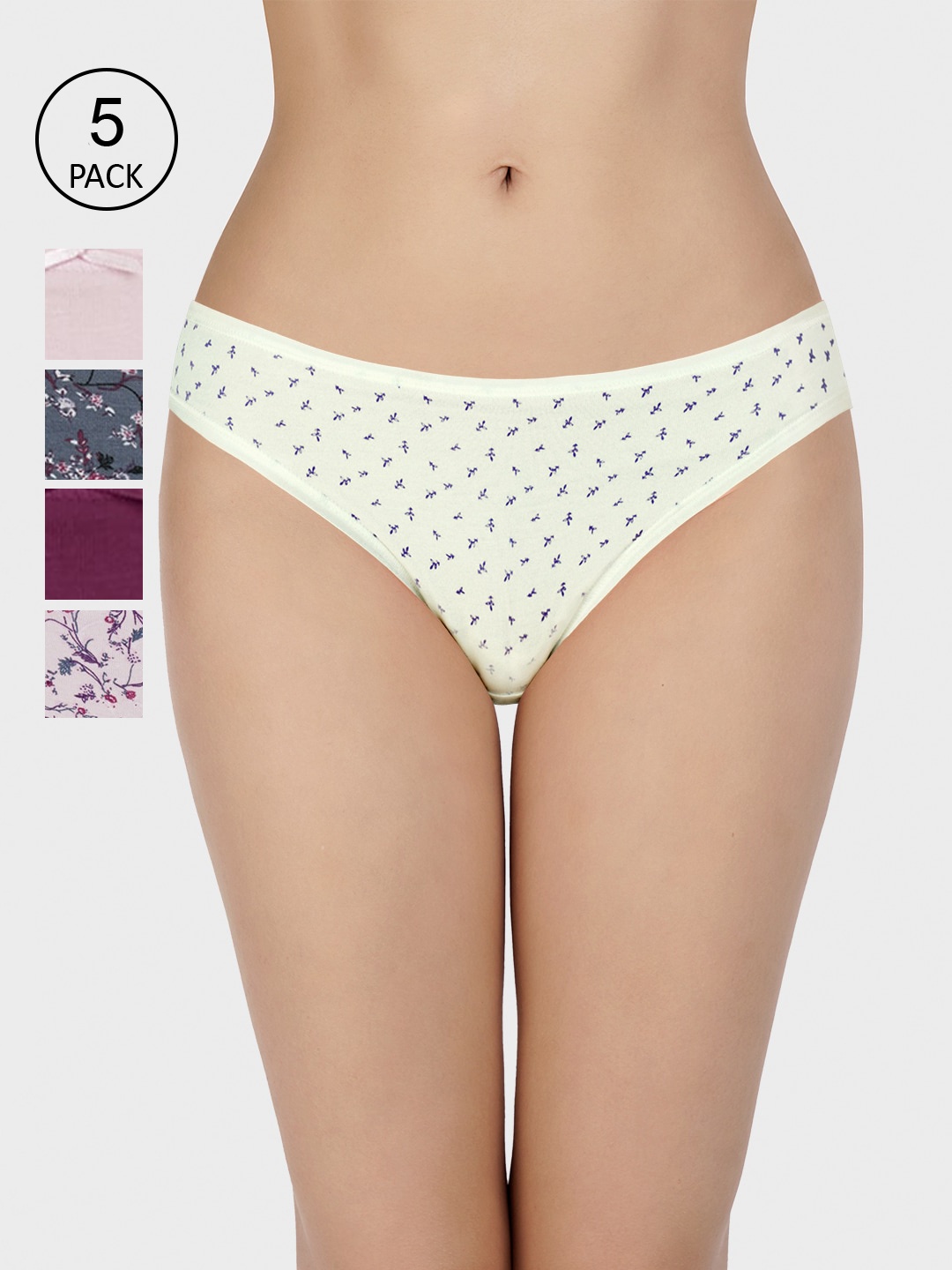 every de by amante Women Pack Of 5 Assorted Low Rise Bikini Briefs EK151-PURPLE PR