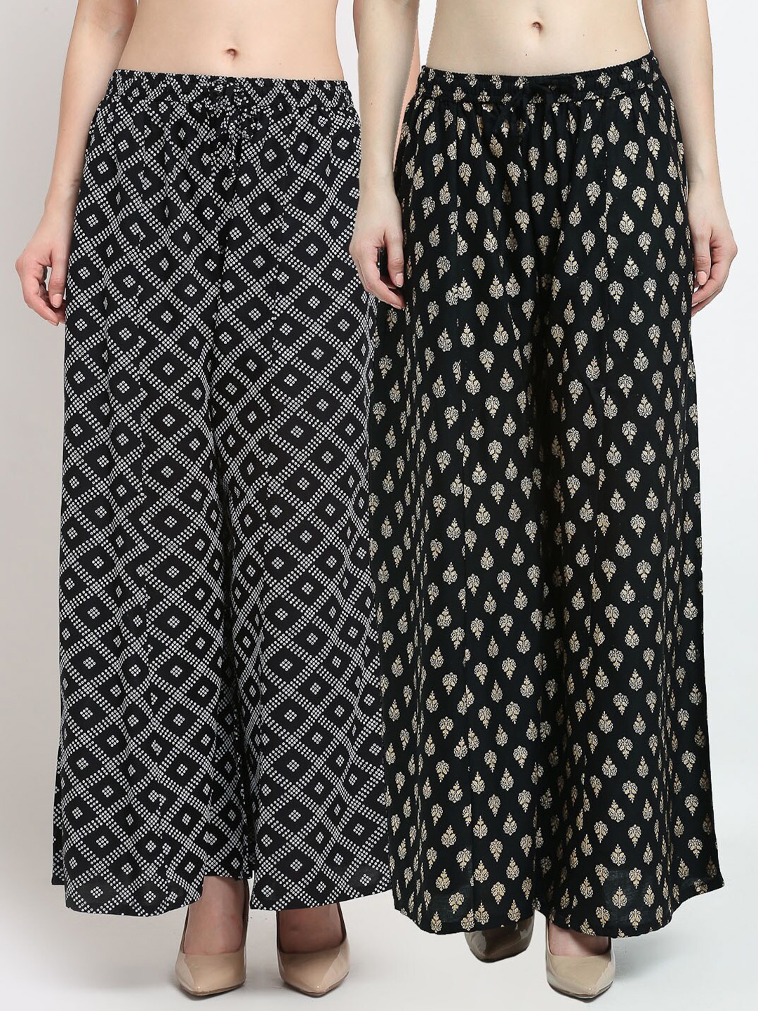 GRACIT Women Pack of 2 Black & White Ethnic Motifs Printed Flared Knitted Ethnic Palazzos
GRACIT Women Pack of 2 Black & White Ethnic Motifs Printed Flared Knitted Ethnic Palazzos