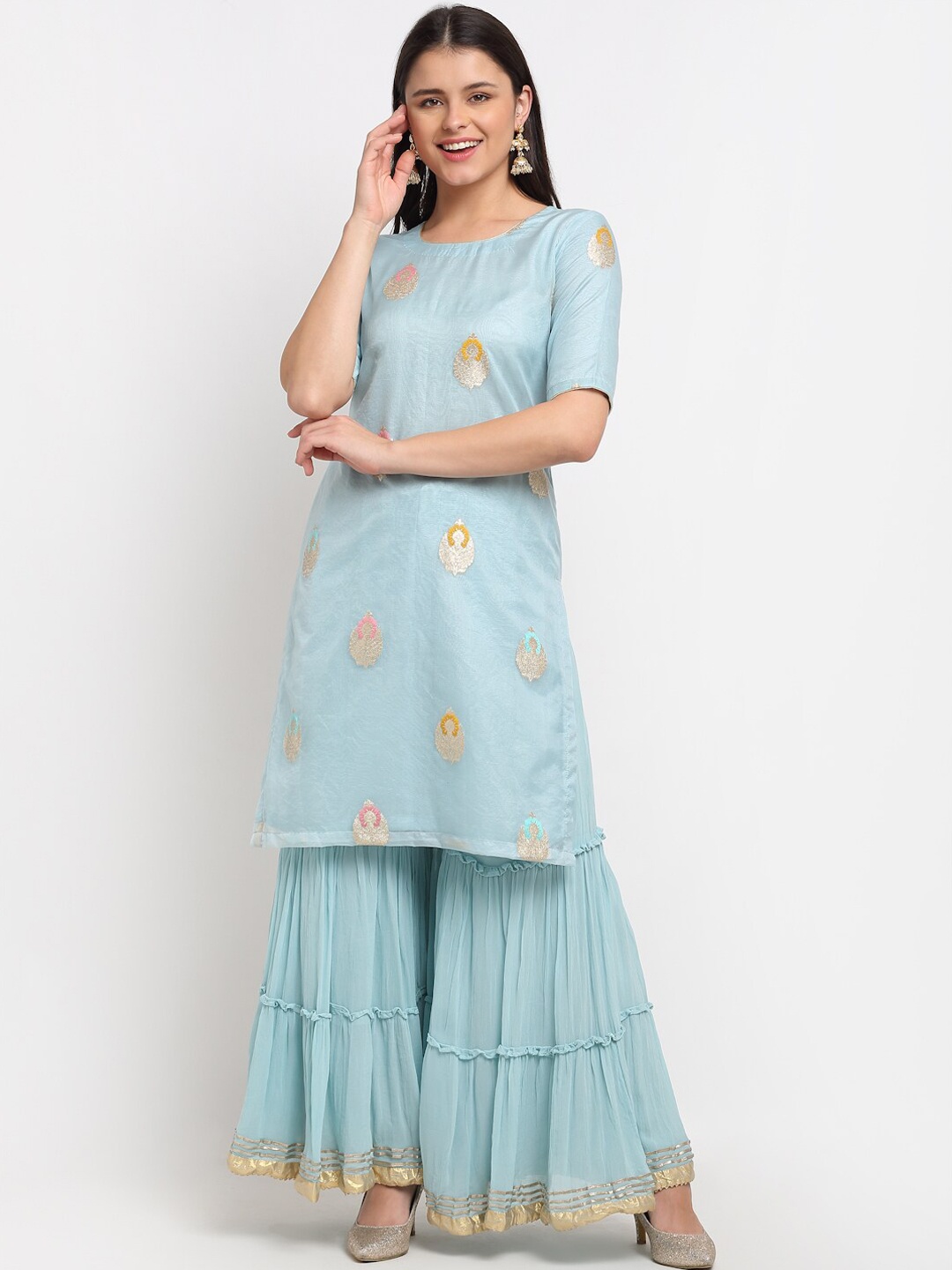 anokherang Women Blue Gotta Patti Kurta with Sharara