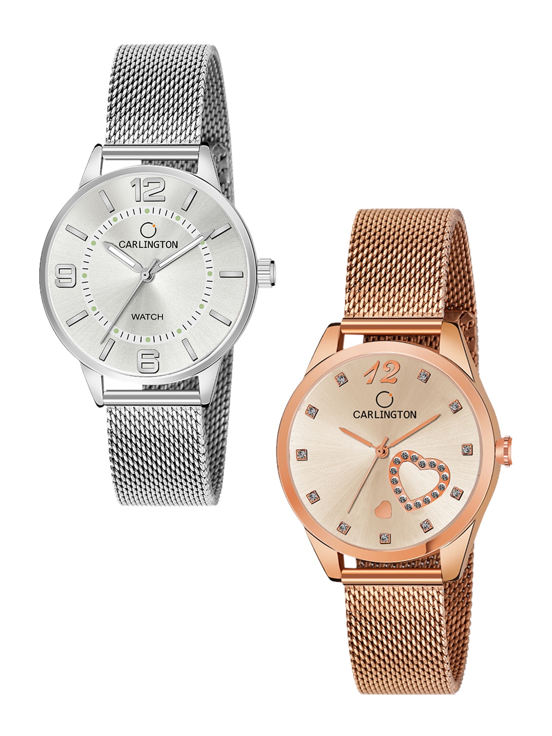 CARLINGTON Women Set Of 2 Multicoloured Dial & Stainless Steel Bracelet Analogue Watch CT2002 Silver-CT2006 RoseGold, Multi
CARLINGTON Women Set Of 2 Multicoloured Dial & Stainless Steel Bracelet Analogue Watch CT2002 Silver-CT2006 RoseGold, Multi
