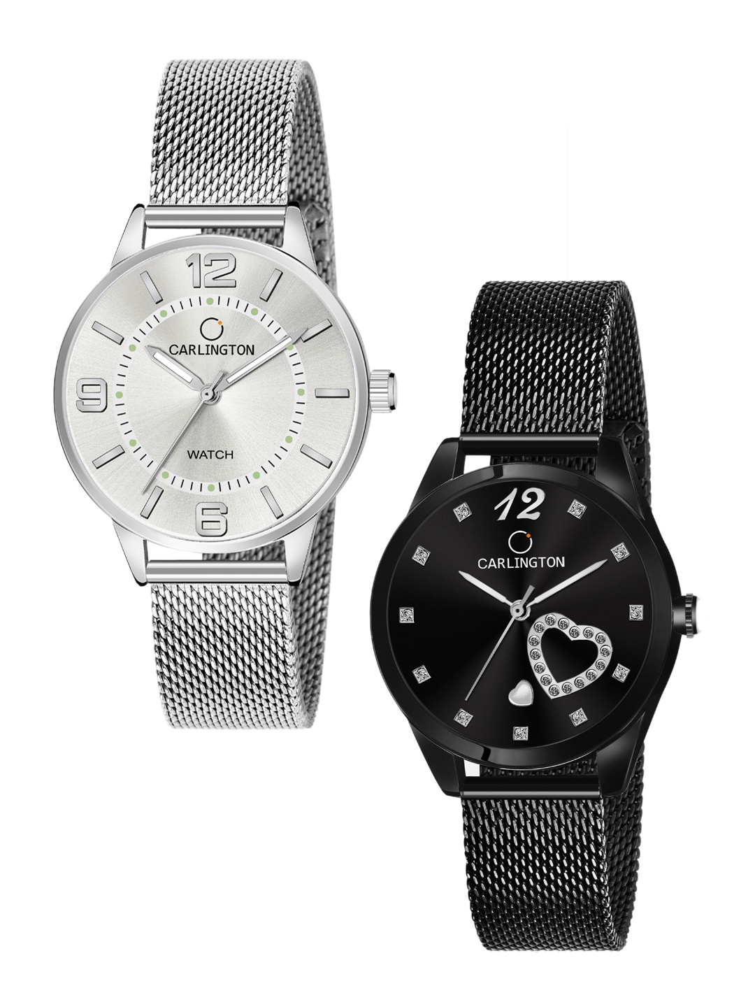 CARLINGTON Women Set Of 2 Multicoloured Dial & Stainless Steel Bracelet Analogue Watch CT2002 Silver-CT2006 Black, Multi
CARLINGTON Women Set Of 2 Multicoloured Dial & Stainless Steel Bracelet Analogue Watch CT2002 Silver-CT2006 Black, Multi