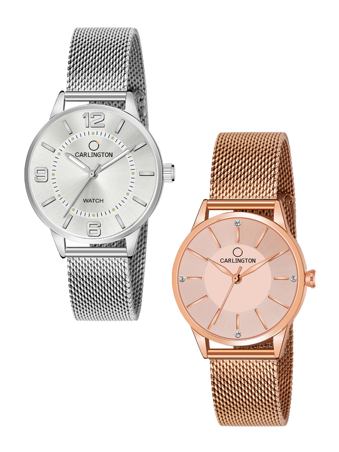 CARLINGTON Women Set Of 2 Multicoloured Dial & Stainless Steel Bracelet Analogue Watch CT2002 Silver-CT2004 RoseGold, Multi
CARLINGTON Women Set Of 2 Multicoloured Dial & Stainless Steel Bracelet Analogue Watch CT2002 Silver-CT2004 RoseGold, Multi