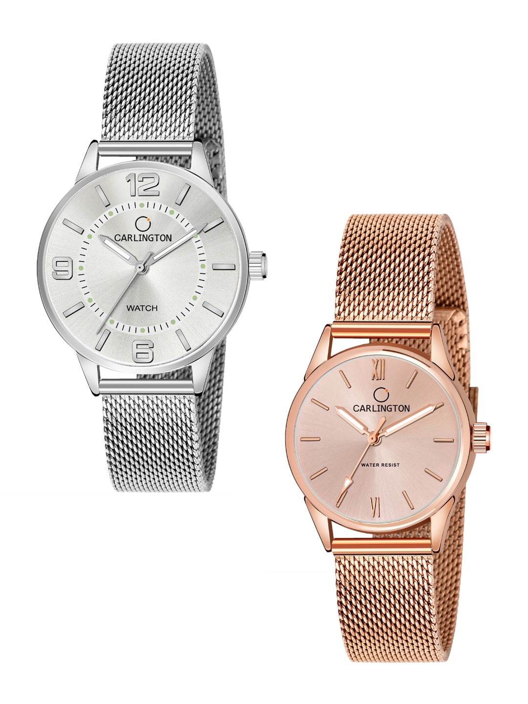 CARLINGTON Women Set Of 2 Multicoloured Dial & Stainless Steel Bracelet Analogue Watch CT2002 Silver-CT2008 RoseGold, Multi
CARLINGTON Women Set Of 2 Multicoloured Dial & Stainless Steel Bracelet Analogue Watch CT2002 Silver-CT2008 RoseGold, Multi