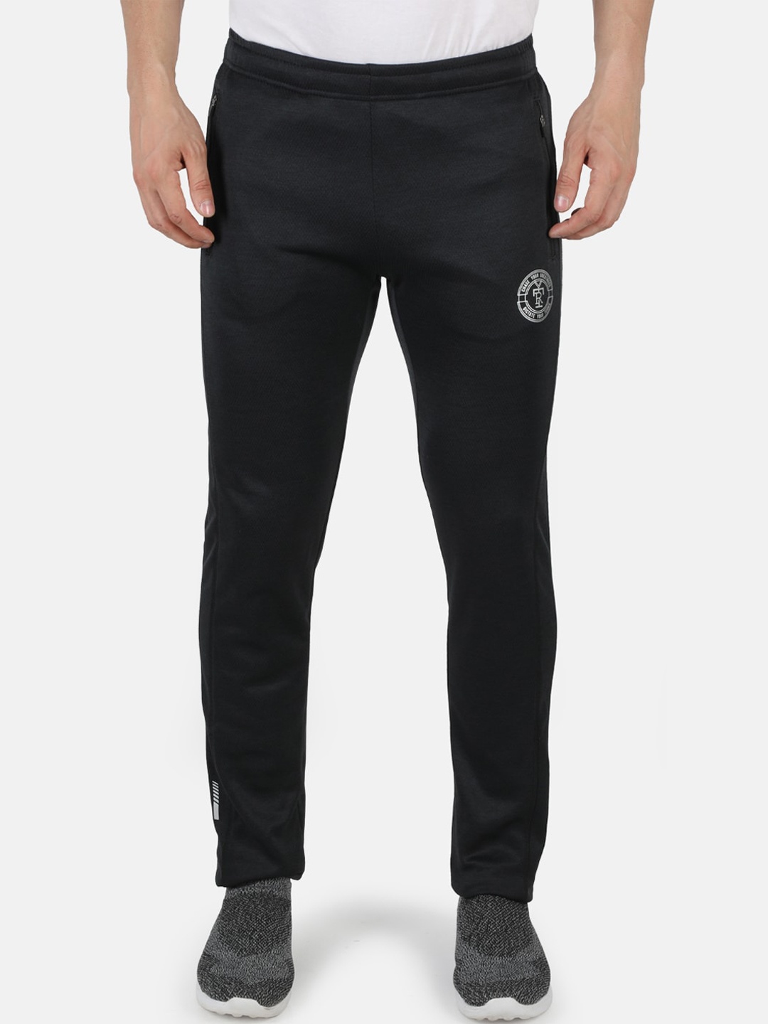 Rock.it Men Grey Self Design Regular-Fit Track Pants